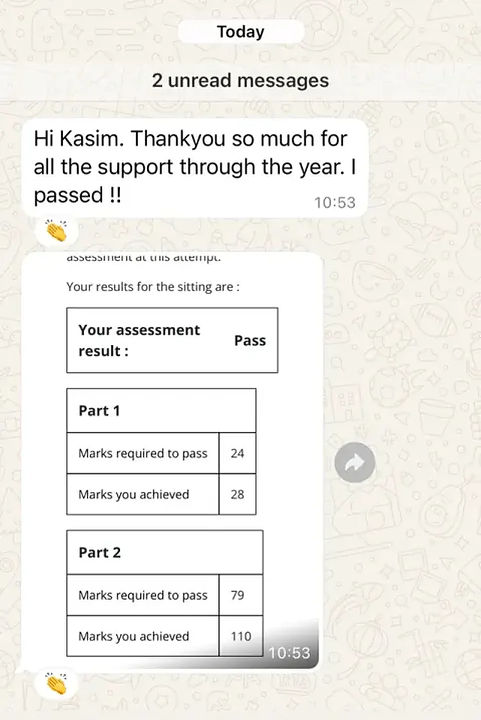 GPhC registration assessment result screenshot showing a pass