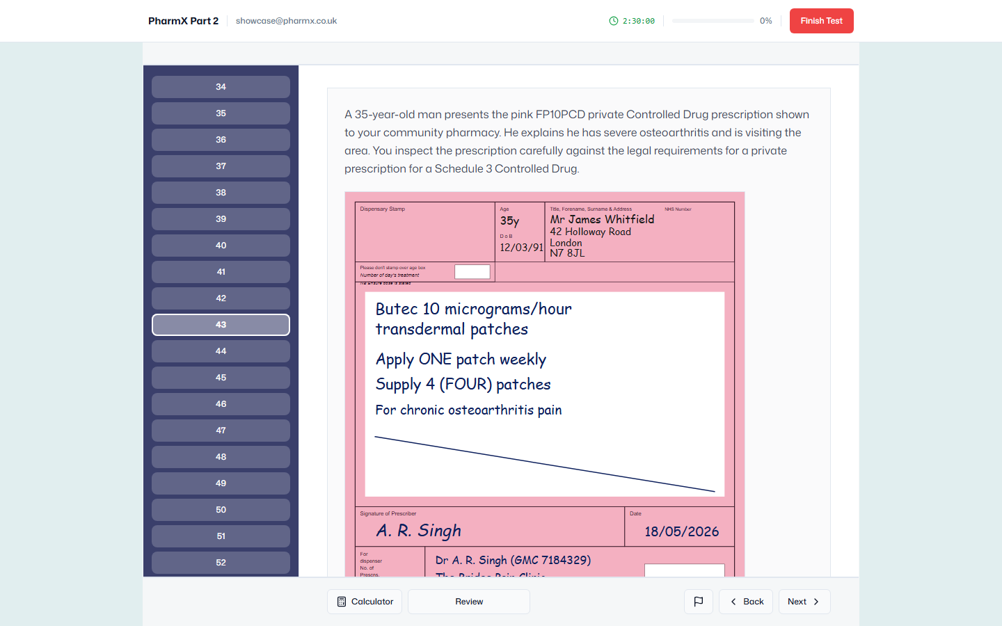 Image-based question — private controlled drug prescription