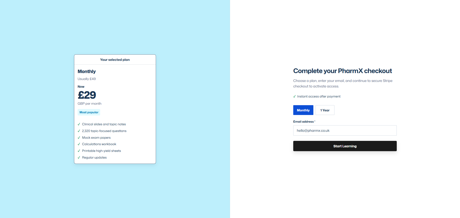 Secure Stripe checkout for PharmX