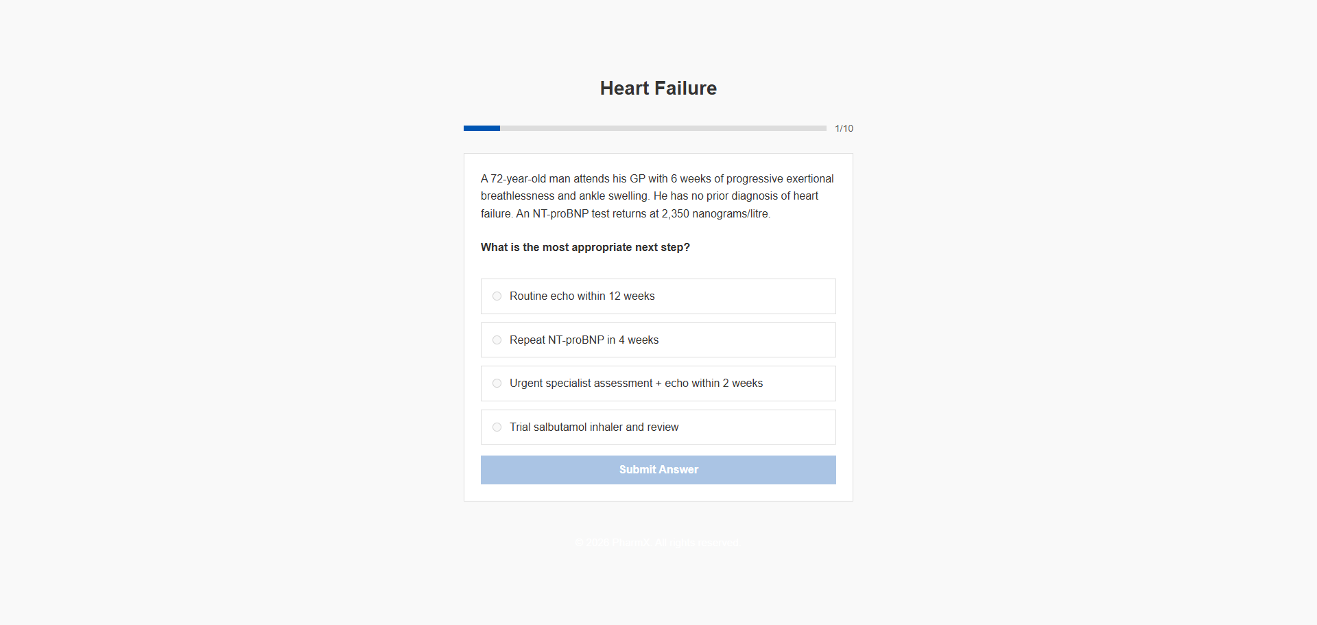 PharmX heart failure practice questions page